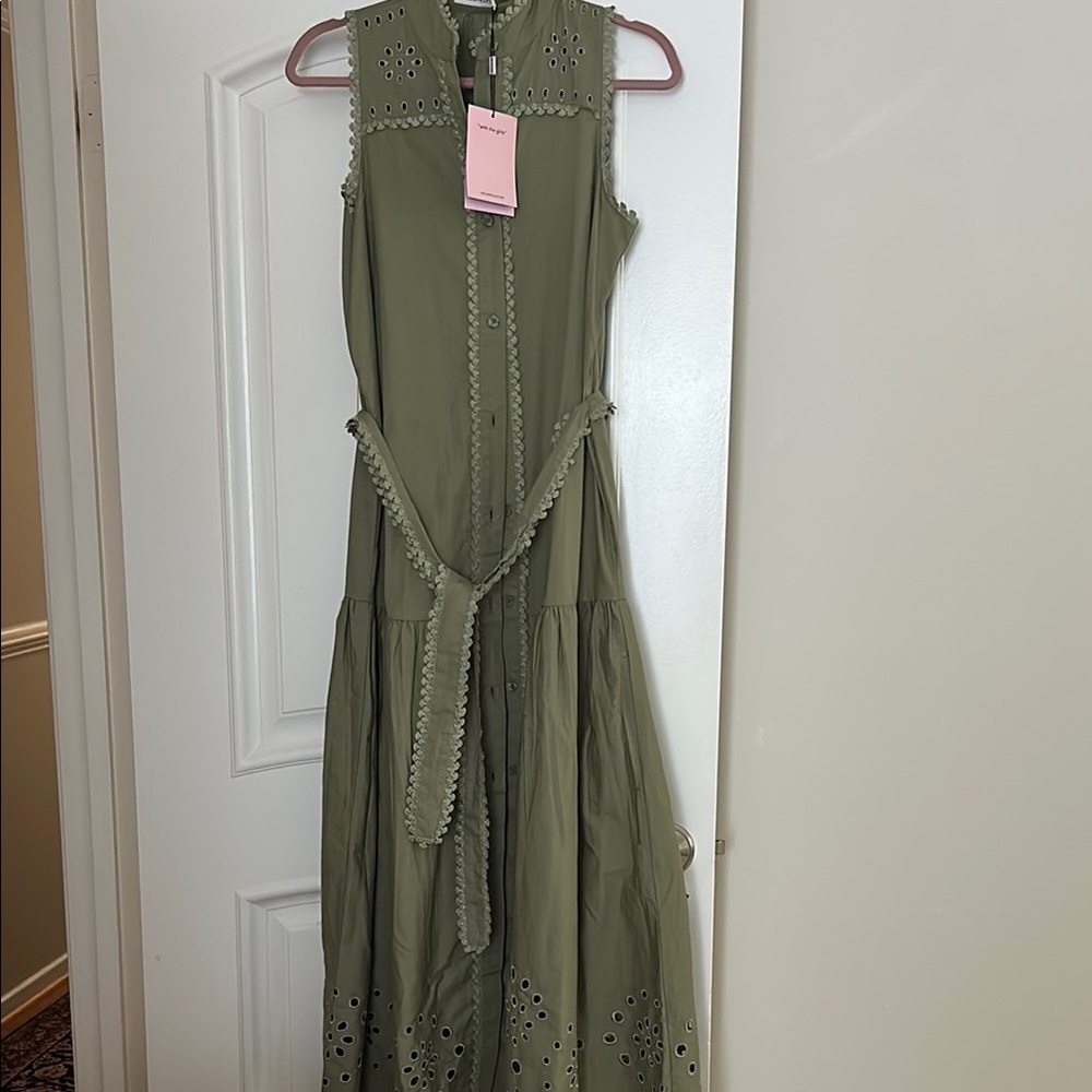Avec Les Filles Anthropologie eyelet Green Sleeveless Maxi Sundress Sz Small